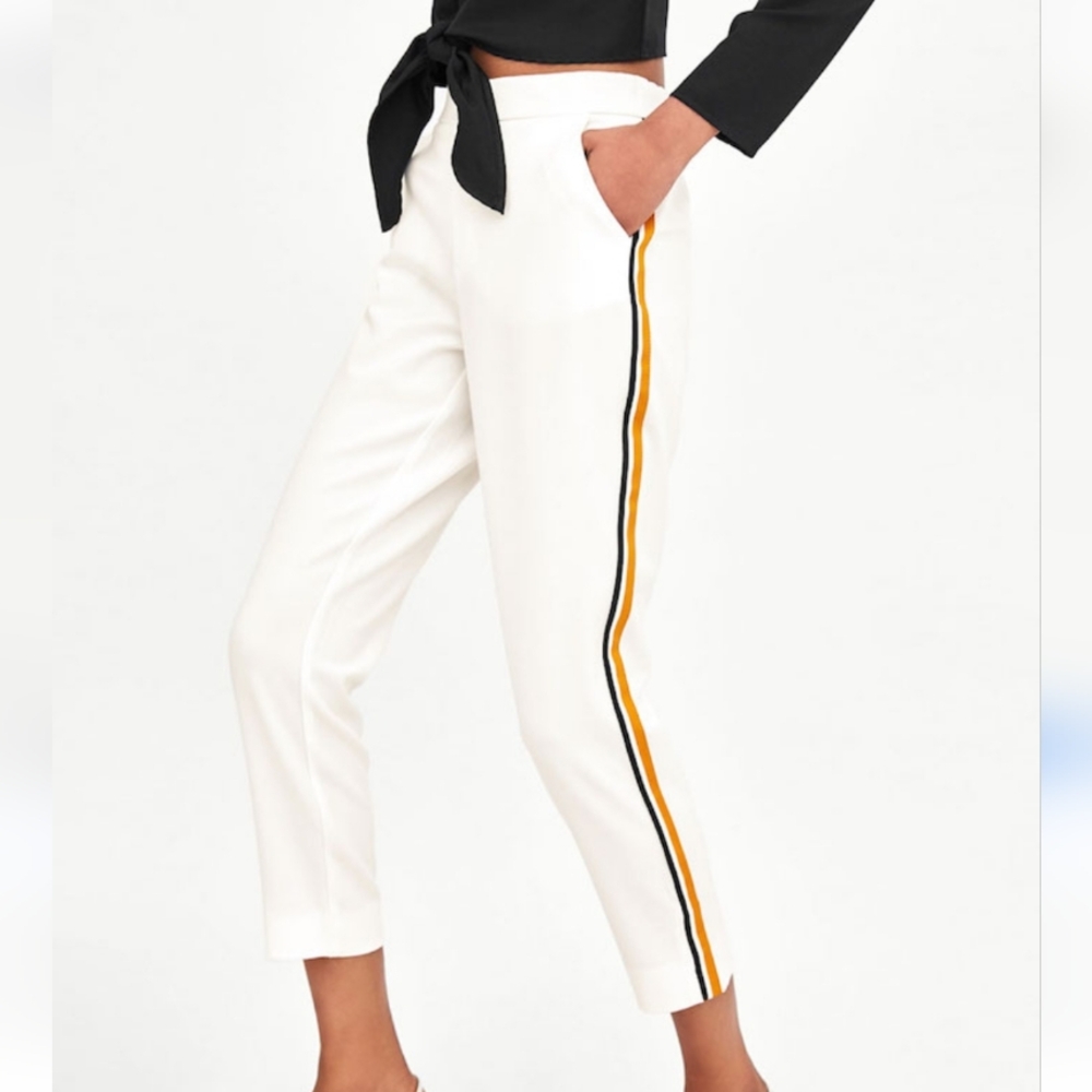 Zara White Stripe Trouser NWT size XS